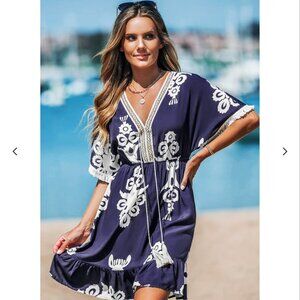 🎄NWOT Cupshe Blue Tassel Dolman Sleeve Mini Dress Size Small